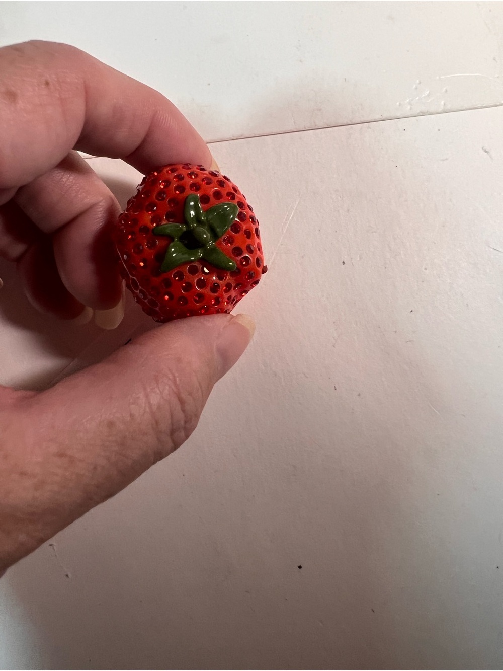 Betsey Johnson Red Strawberry Cocktail Ring with Green Leaf - Picture 8 of 10